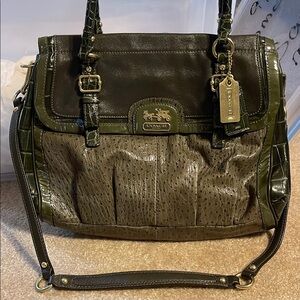 Coach Olive Green Leather Tote Bag